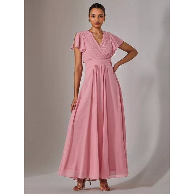 Jolie Moi Chiffon Pleated Maxi Dress, Dusty Pink