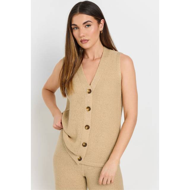 Lts Tall Natural Brown Knitted Button Waistcoat 22-24 Lts | Tall Women's Summer Tops
