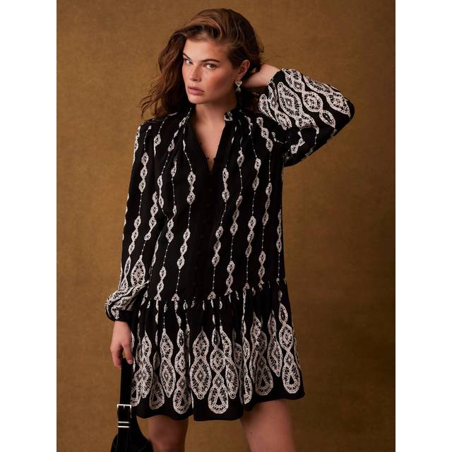 Mint Velvet Crochet Print Mini Dress - Black, Black, Size S, Women