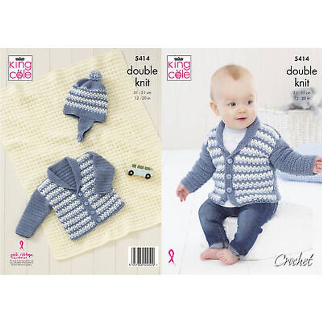 King Cole 5414 DK Crochet Pattern Baby Jacket Helmet Hat & Blanket