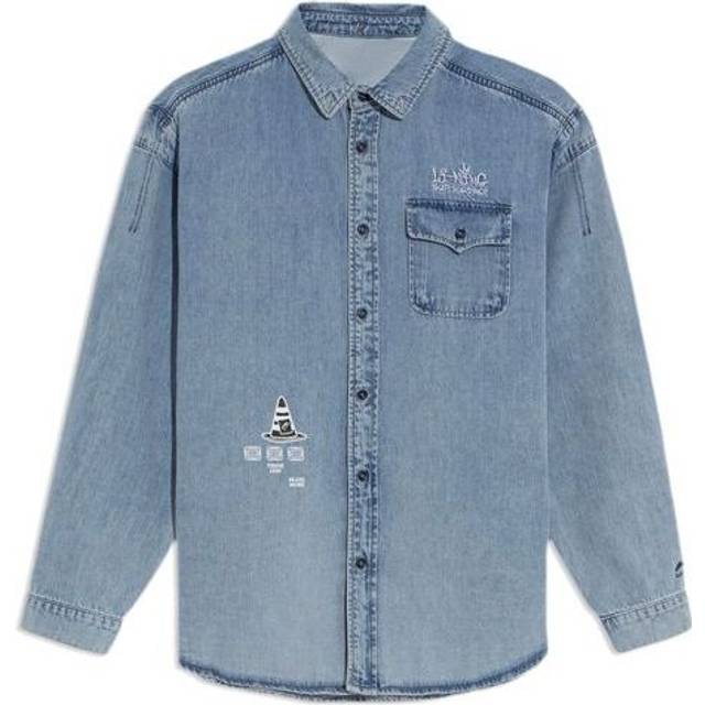 Li-Ning Skateboard Series Logo Embroidered Loose Washed Denim Shirt 'Light Blue' ASHS011-1