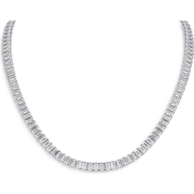 Kenneth Jay Lane Emerald Cut Cubic Zirconia Tennis Necklace in Rhodium Plated, 16