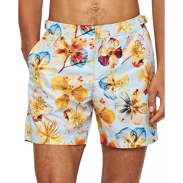 Bulldog Oshibana Floral Swim Shorts - Springwater Blue - Orlebar Brown is the ultimate brand for your elevated leisure wardrobe, with slick swim shorts, casual T-shirts and smart polos making up this collection. Boasting classic details or photographic prints, each piece can take you from the pool to the promenade in suave style.