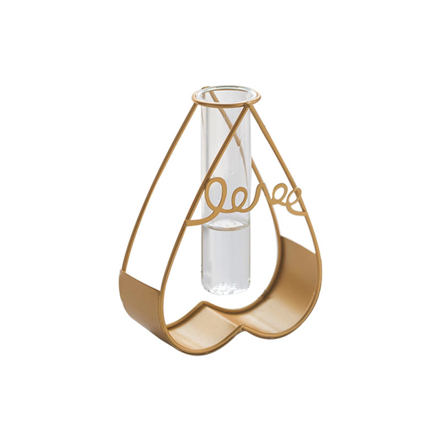 Metal Flower Vase Stand Transparent Glass Desktop Household Hydroponic Plants Home Decor Office Decoration B