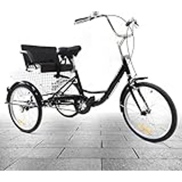 VonVVer 20 tum trehjulingar med barnstol – 1 växel trehjuling för vuxna med korg 110 kg belastning 3 hjul cykel stadshjul justerbar höjd Cruise shoppingcykel för 155–185 cm äldre kvinnor äldre (svart)