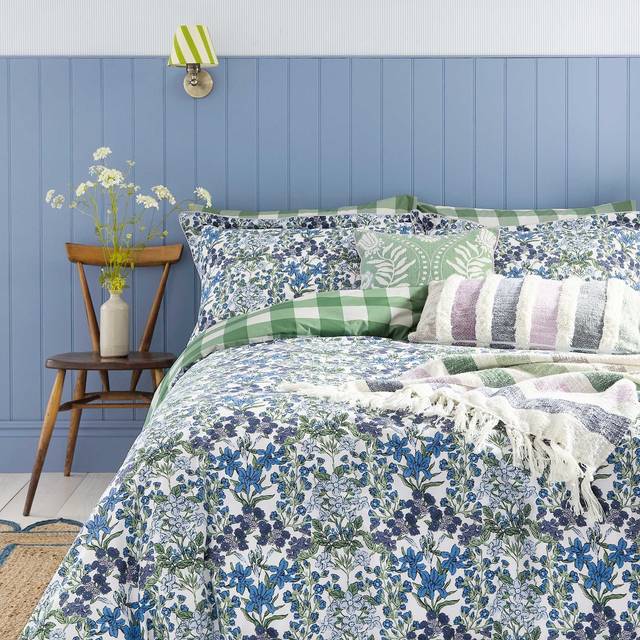 Joules Arts & Crafts 100% Cotton Percale 180 Thread Count Duvet Cover Set - Green