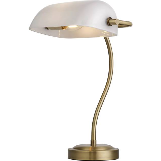 John Lewis Bankers Table Lamp, White/Brass