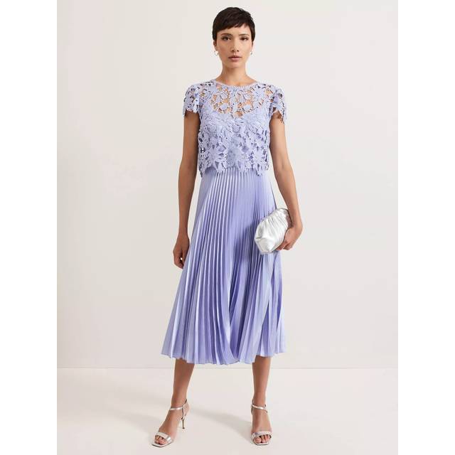 Phase Eight Dana Satin Lace Dress, Pale Blue