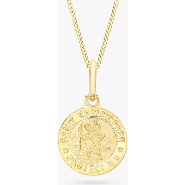 IBB 9ct Gold St Christopher Round Pendant Necklace, Gold