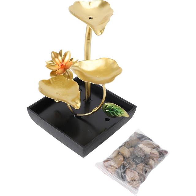 Tabletop Waterfall Fountain 3 Tier Lotus Leaf LED Light Circulating Flowing Water Adjustable Indoor