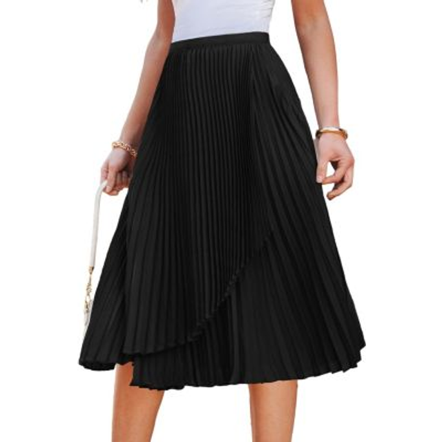 Satin Pleats Black Mini Skirt