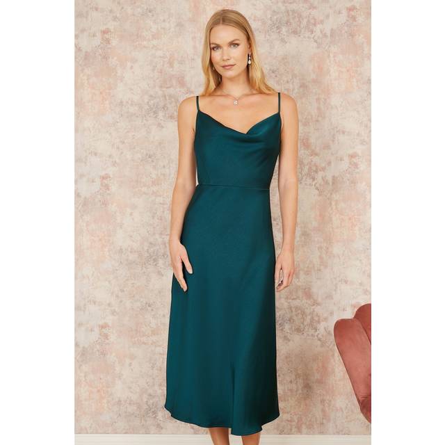 Yumi Green Satin Cowl Neck Midi Slip Dress - Size 14 UK - Yumi