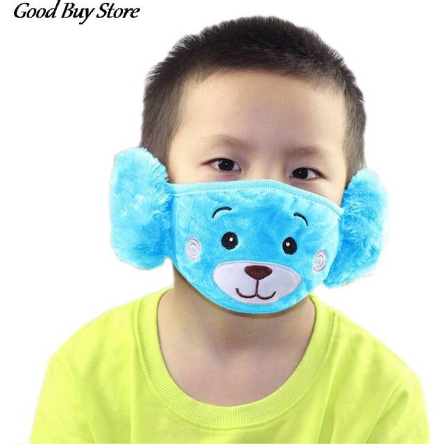(F) Children Autumn Winter Earmuffs Cartoon Bear Earmuff Mouth Cover Kids