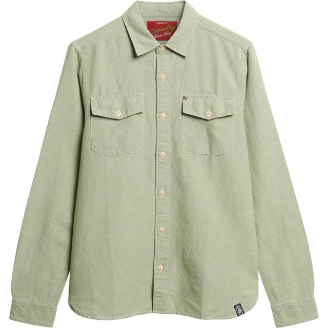 Superdry Herren The Merchant Store - Businesshemd aus Leinenmischgewebe, Hellgrün - Größe: XL