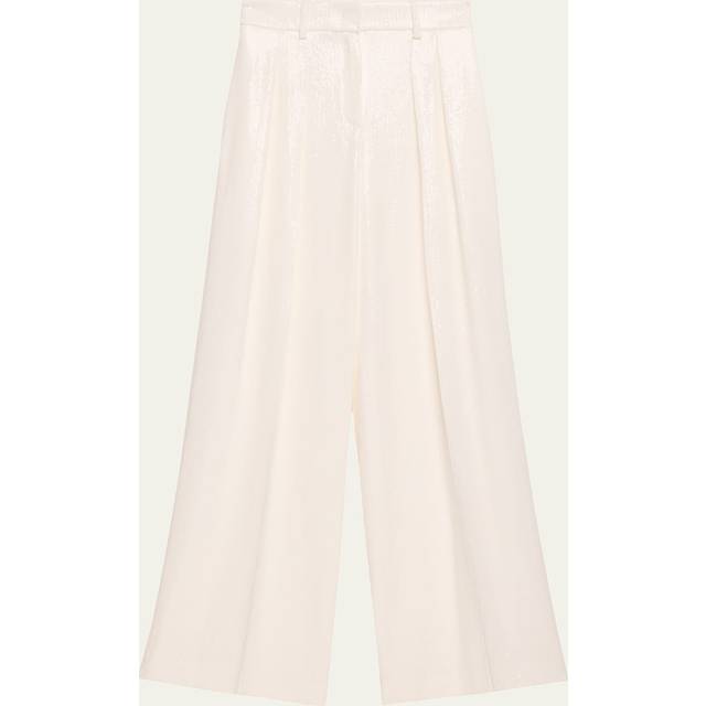 Pleated Sequin Wide-Leg Slouch Trousers - OPTIC WHIT - 8