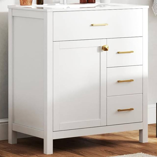 76CM 2-Tier Bathroom Vanity with Sink and Adjustable Shelve-White