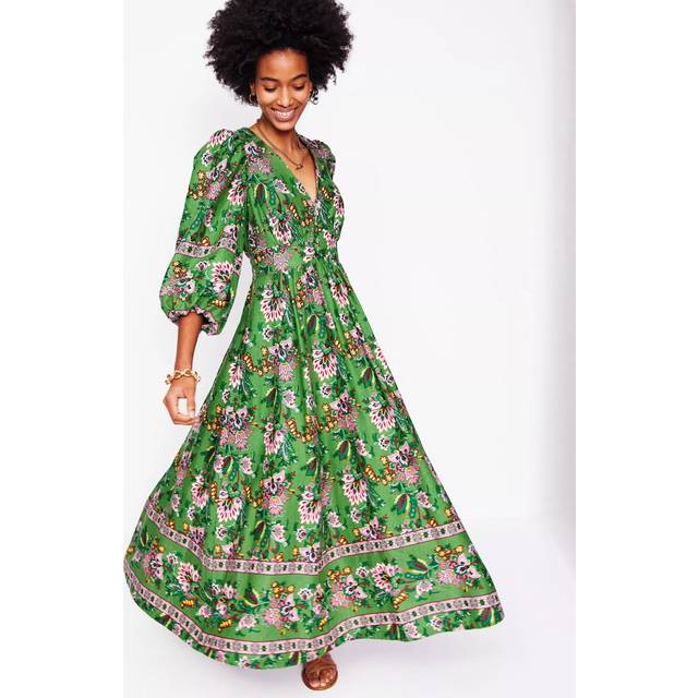 Boden Lola Floral Linen Rich Maxi Dress, Green/Multi