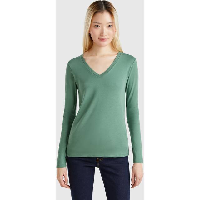 Benetton, Long Sleeve T-shirt With V-neck, size M, Green, Women