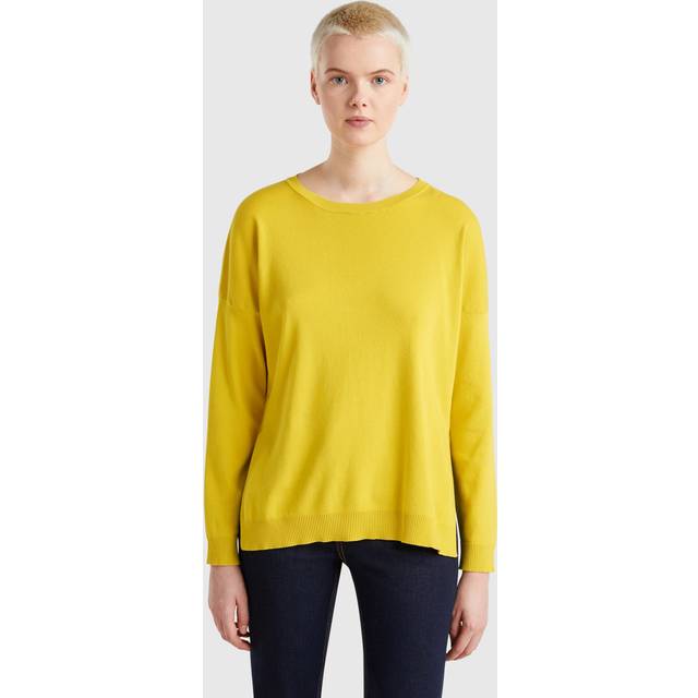 Benetton, Oversized Fit Cotton Sweater, size L, Mustard, Women