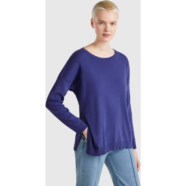 Benetton, Oversized Fit Cotton Sweater, size L, Blue, Women