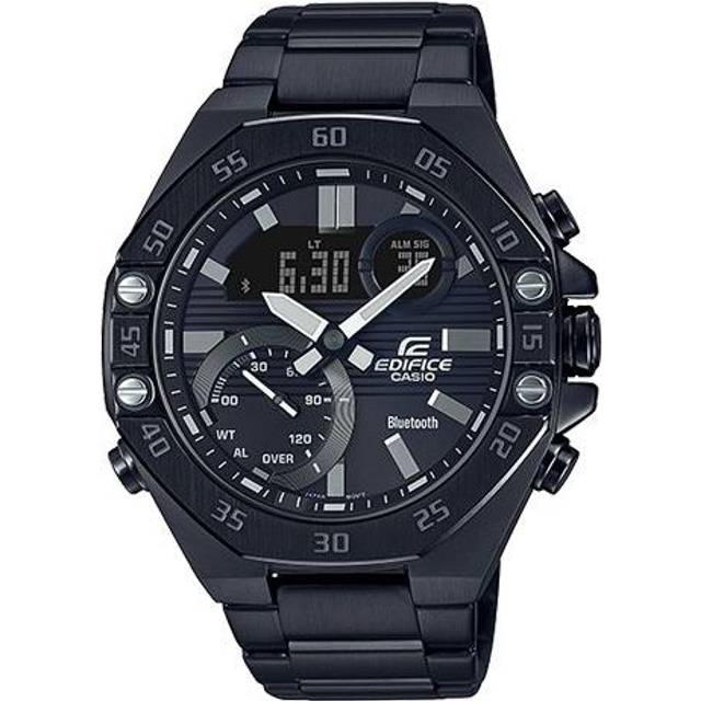 CASIO Waterproof Sports EDIFICE Sapphire Crystal Solar Powered Mens Black Analog/Digital Combo ECB-10YDC-1A - Free