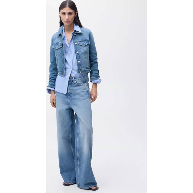 Mango Vicky Button Down Denim Jacket, Mid Blue