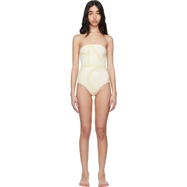 TOTEME Beige Monogram Strapless Swimsuit - ECRU/STRAW 282 - XL