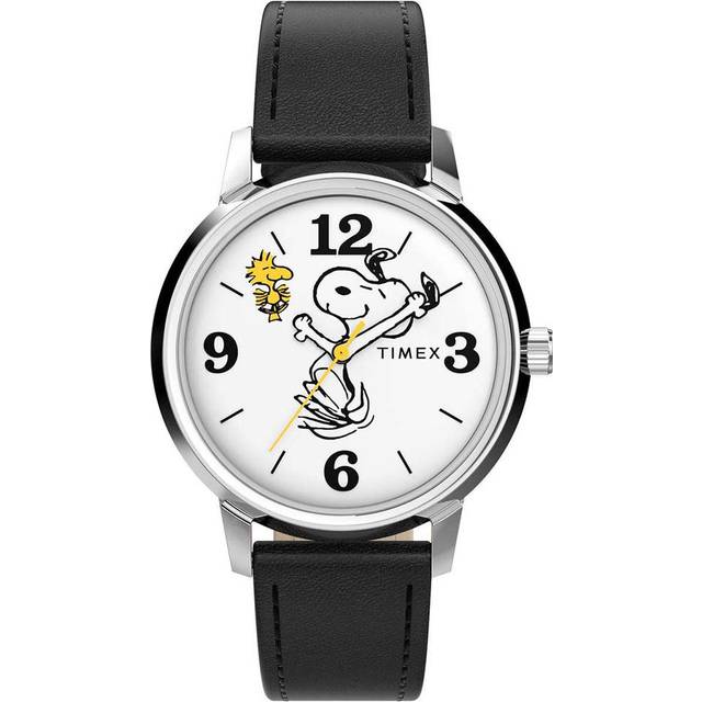 Timex X Unisex Peanuts Snoopy Black Leather Strap Watch TW2Y19900