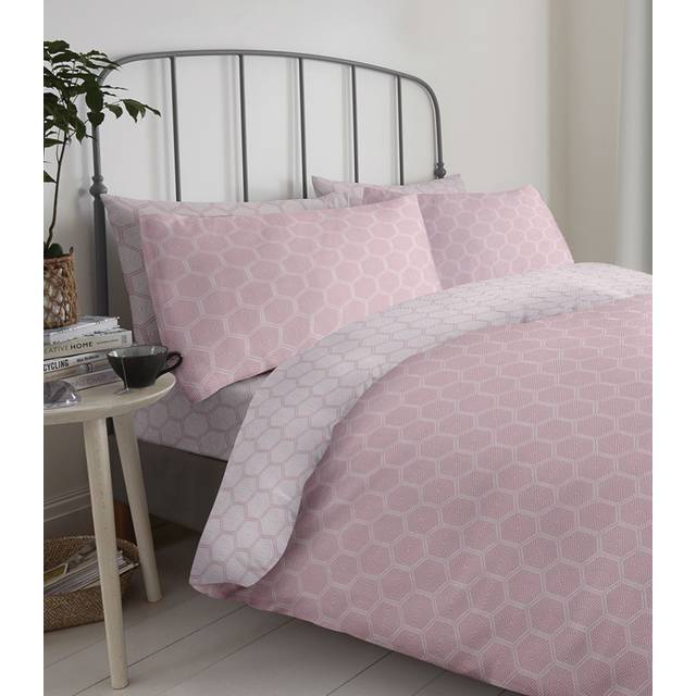Lewis's Reversible Printed Bed In A Bag - Pink Honeycomb - Double | TJ Hughes