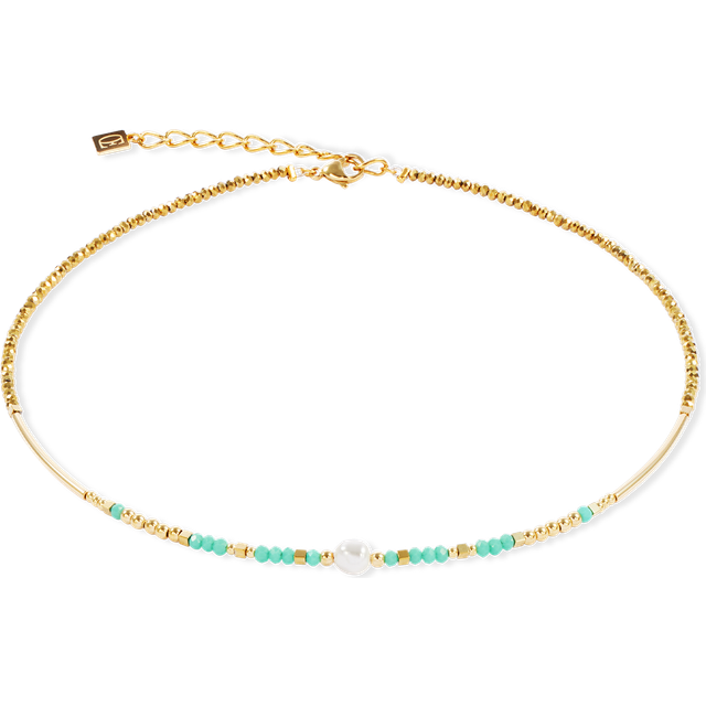 Coeur De Lion Elegance Pearl Necklace Gold Plated Green Cut Glass For Women - gold/green/white