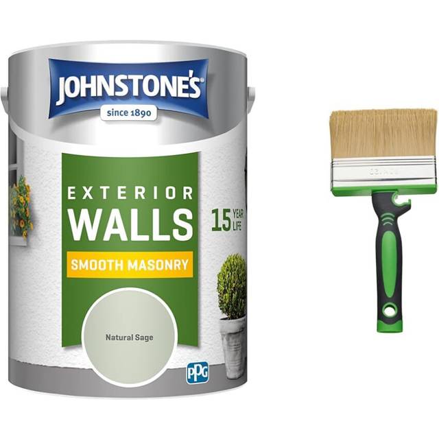 Johnstone's ? Exterior Smooth Masonry Paint ? Natural Sage ? Up to 15 Years Protection ? Weather & Fit For The Job 4 inch Large Capacity Shed And Fenc