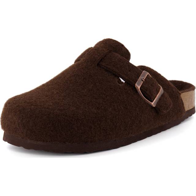 CUSHIONAIRE Hana Footbed Clogs for Women  Trendy Slip-On Buckle Vegan Leather Clogs with Cork Footbed  Womens Suede Clogs  Comfortable Clogs for Women