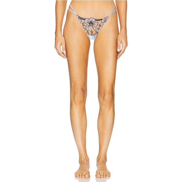 Fleur du Mal Blue Harper Embroidery V-String Thong - 1018 Crystal Blue - 2