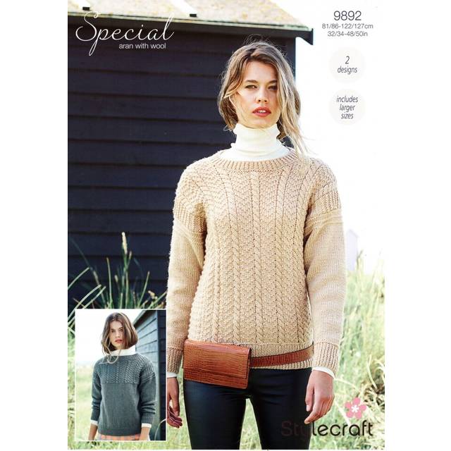 Stylecraft Special Aran with Wool Womens Sweater Pattern 9554