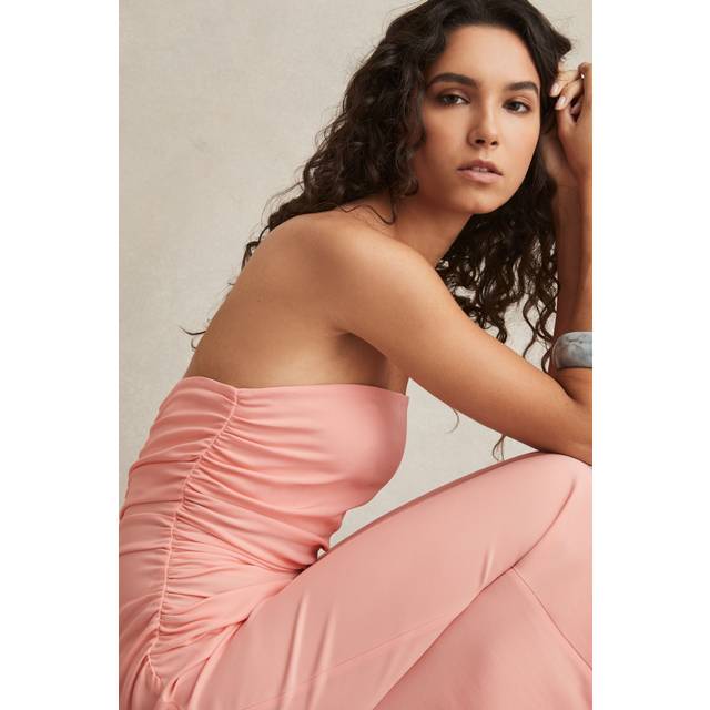 Reiss Izzy Ruched Bandeau Midi Dress, Pink