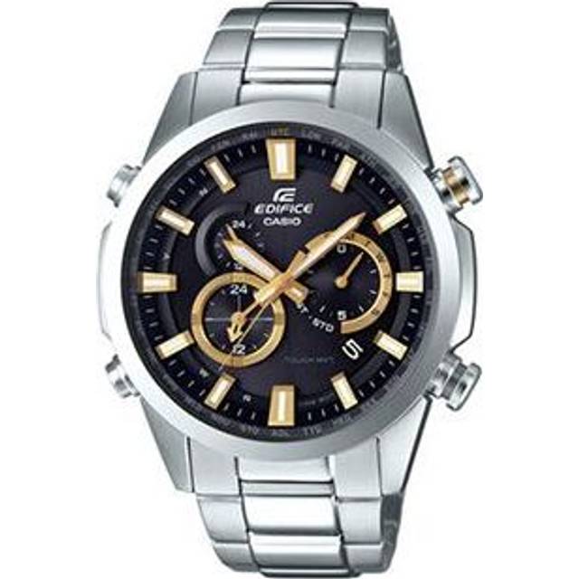 CASIO Waterproof EDIFICE Solar Powered Sports Sapphire Crystal Stainless Steel Strap Mens Black Analog - BLACK - Free