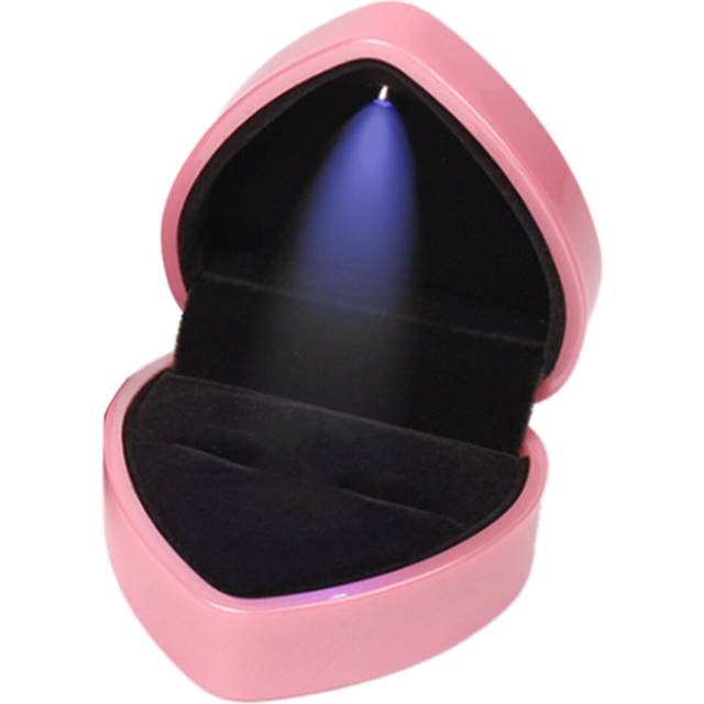 Heart-Shaped LED Wedding Ring Box with Display Storage Case Pink