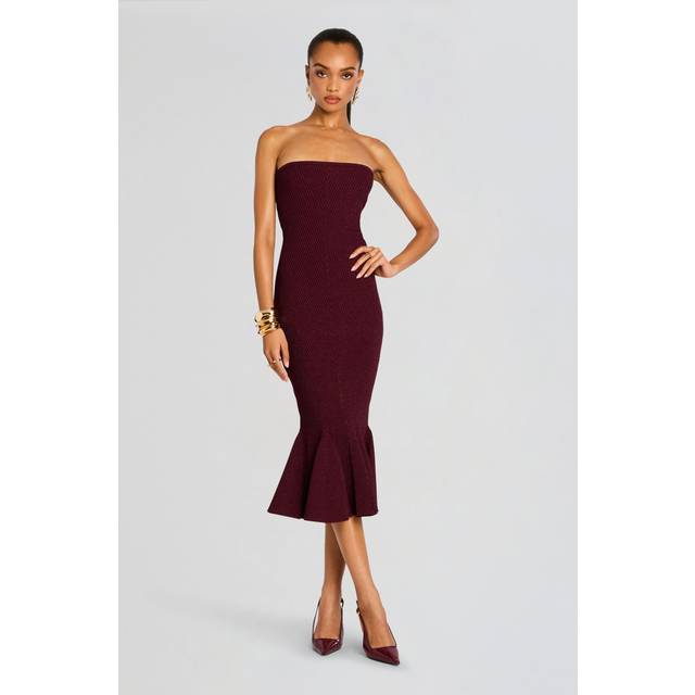 Blerina Strapless Sparkly Knit Midi Dress - METALLIC PORT - Medium