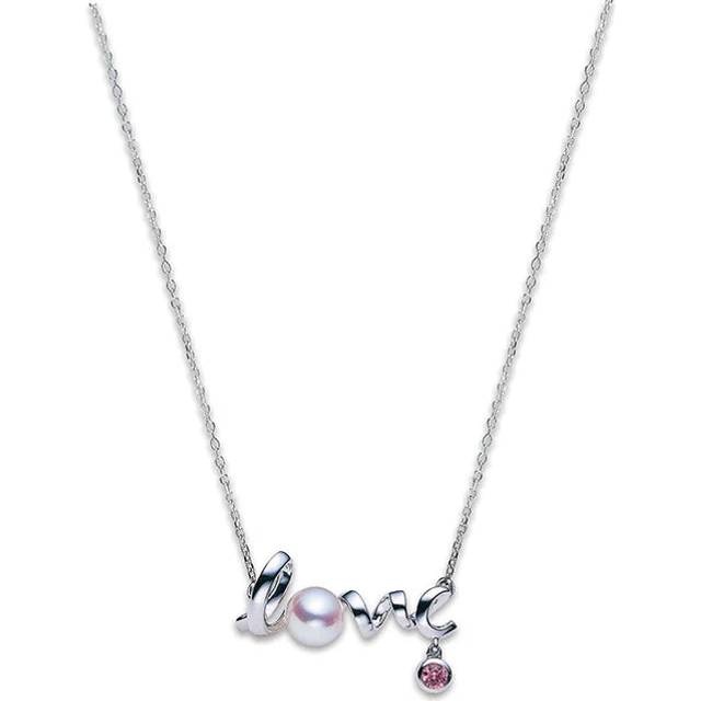 Mikimoto 18ct White Gold White Akoya Pearl and Diamond 'Love' Necklace