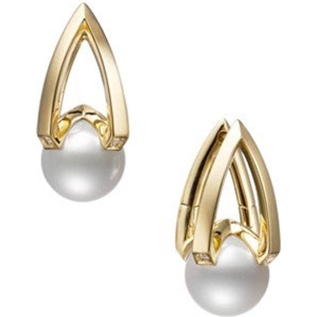 Mikimoto 18ct Yellow Gold Akoya Pearl 0.60ct Diamond V Code Earrings