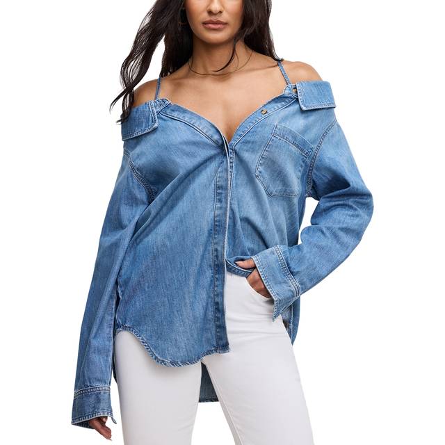 Good American Denim Off-The-Shoulder Shirt - M - Blue