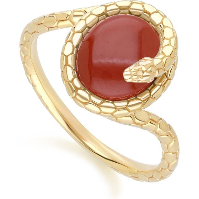 ECFEW™ Red Jasper Winding Snake Ring In Gold Plated Sterling Silver