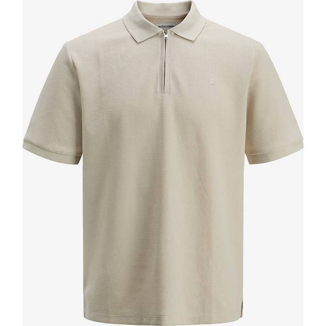 Jack & jones mens waffle polo t-shirt zip neck short sleeve casual top tee