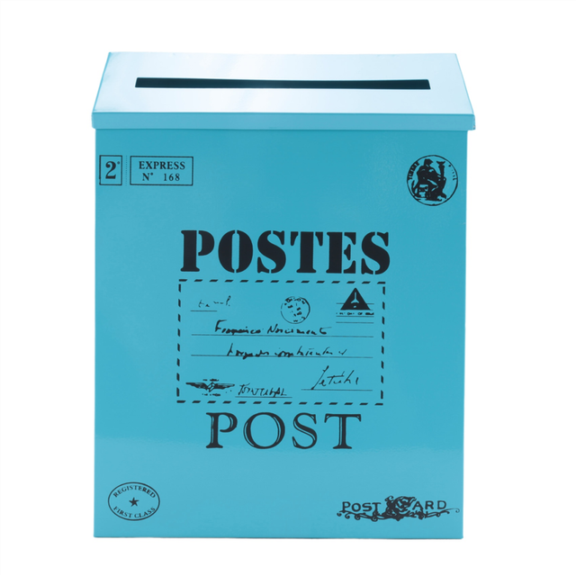 Mailbox Vintage Wall Mount Post Letter Box for Outside Antique Metal Rust Resistant Mail Holder Blue