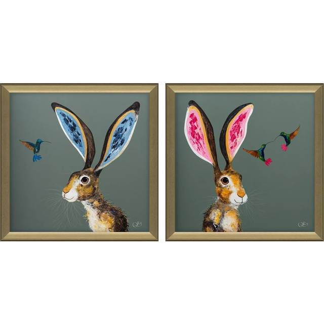 John Lewis Quinn Russell 'Luca Love' & 'Strawberry Shortcake' Framed Prints, Set of 2, 55 x 55cm, Green/Gold