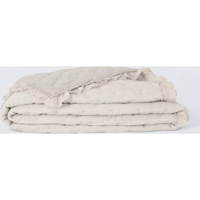 John Lewis Chambray Stripe Reversible Quilted Frilled Bedspread, Natural