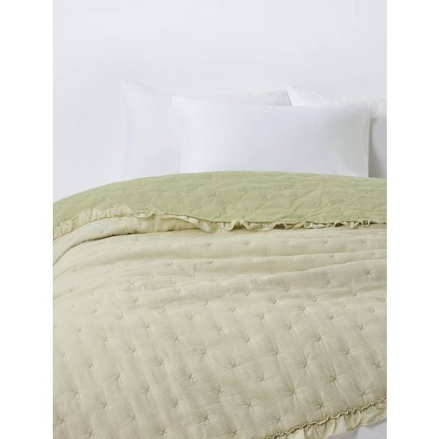 John Lewis Chambray Stripe Reversible Quilted Bedspread, Pistachio
