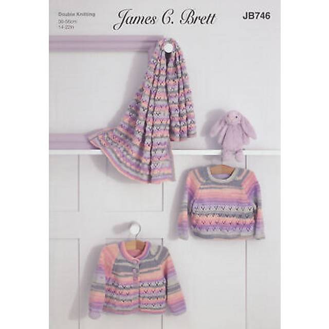 James Brett JB746 DK Knitting Pattern Baby Cardigan Sweater & Blanket