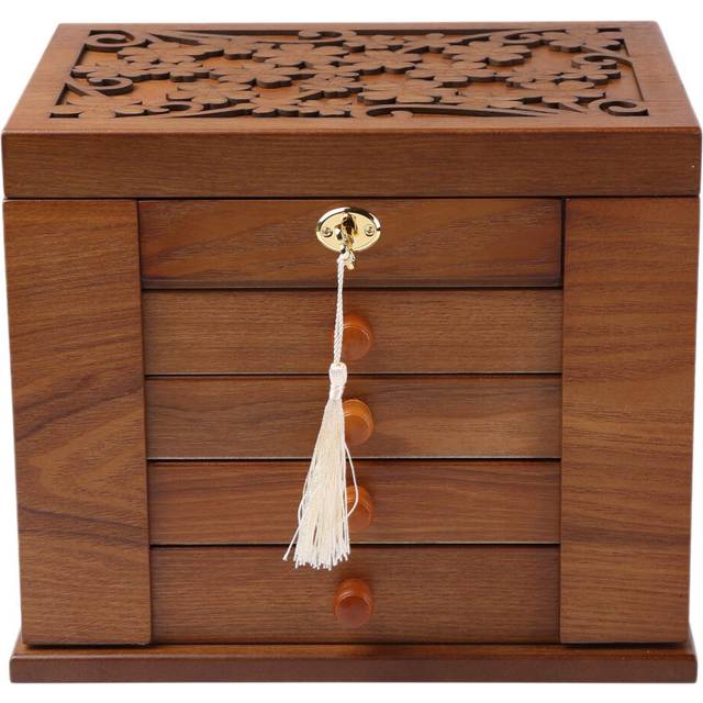 Changsuo Wooden Jewelry Box for Women, Solid Wood Organizer with Combo Lock for Jewelries, Necklaces, Rings