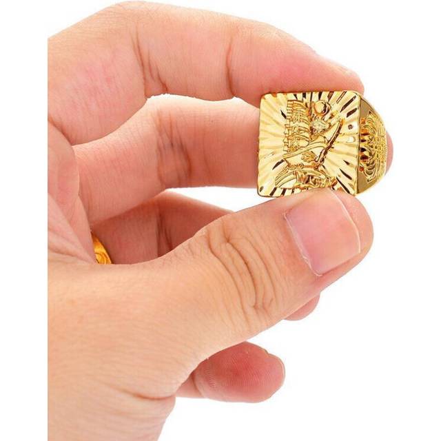 (as the picture, Smooth Sailing, Adjustable Opening) Men's 24k Gold-plated Dragon And Guanyu Eagle Ring In Vietnamese Sand Gold.